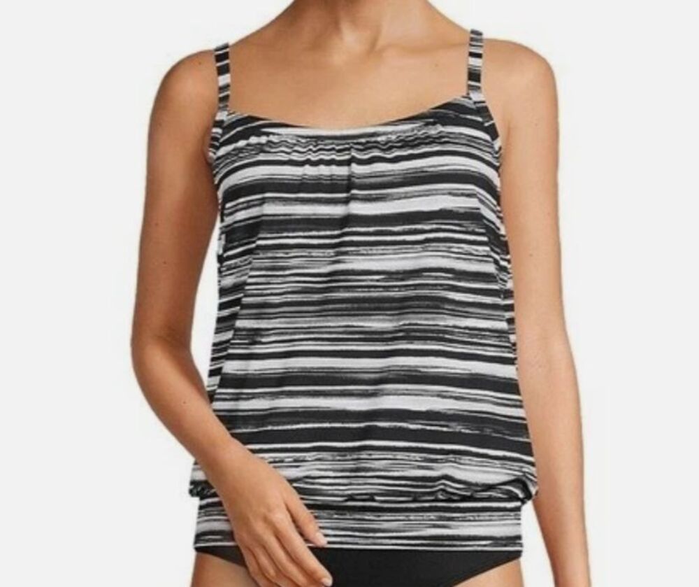 swimsuit Lands End Tankini Top 16w Black white swim top